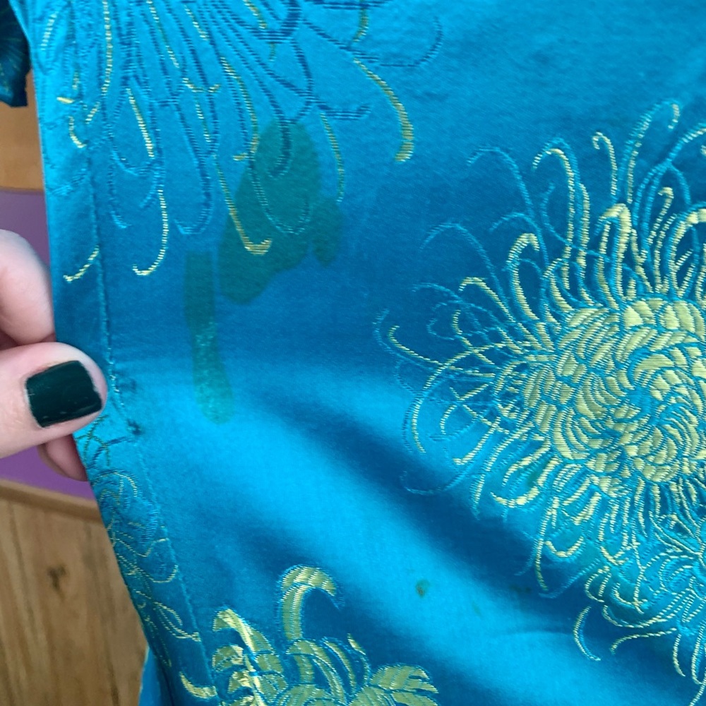 Women’s Vintage 60’s Long Japanese Dress SZ 10 Teal and Green - Picture 12 of 14